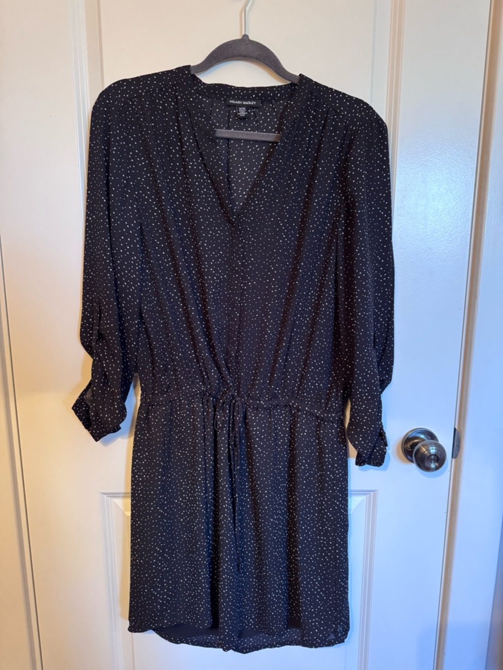 Hilary Radley Black Mini Dress with White Dot Print